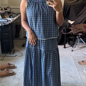 Blue Plaid Sleeveless Set